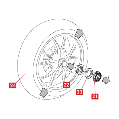 The nut is removed together with the centering ring and washers.