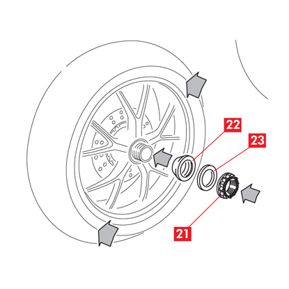 The washers, the centering ring and the fixing nut are placed back in the wheel.